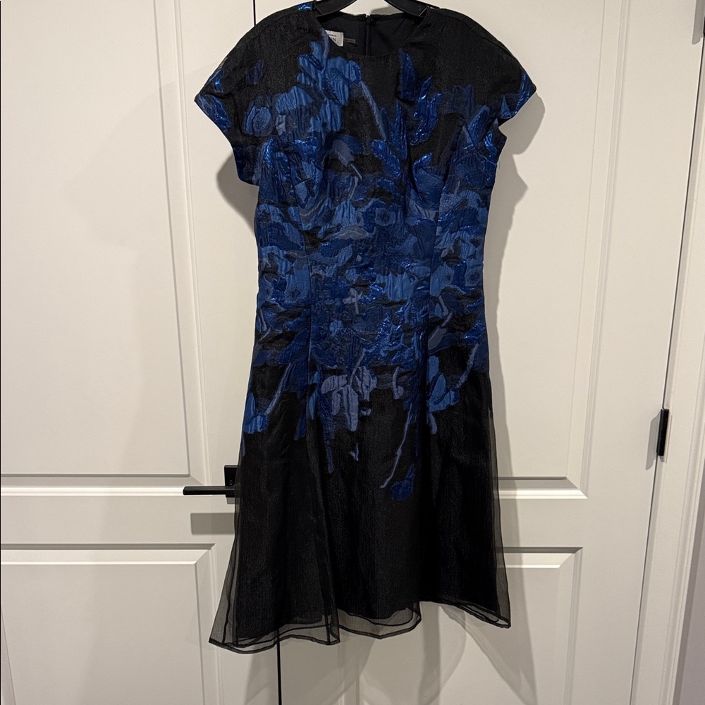 Teri Jon Elegant Black and Blue Floral Dress